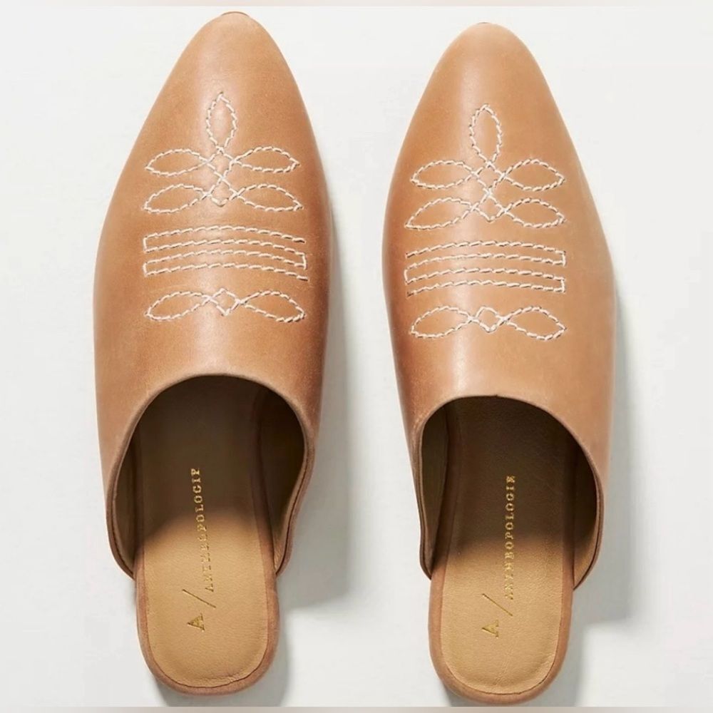 Anthropologie Western Mules - honey tan
